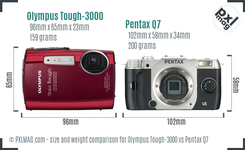 Olympus Tough-3000 vs Pentax Q7 size comparison