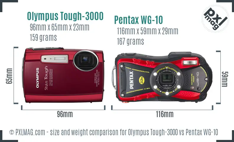 Olympus Tough-3000 vs Pentax WG-10 size comparison