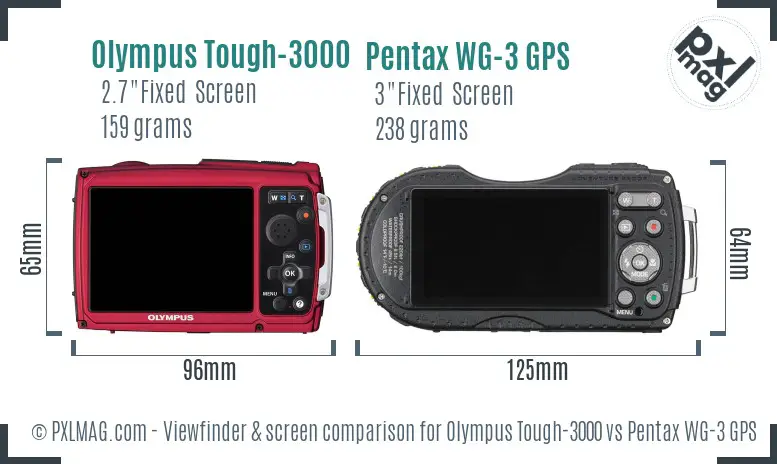 Olympus Tough-3000 vs Pentax WG-3 GPS Screen and Viewfinder comparison