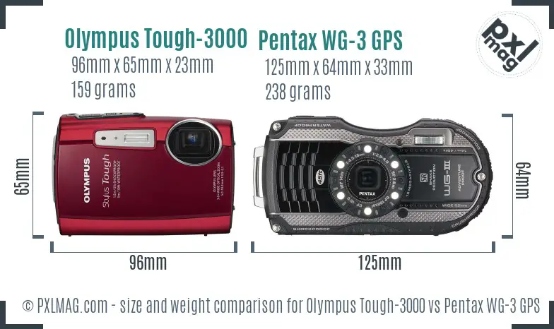 Olympus Tough-3000 vs Pentax WG-3 GPS size comparison