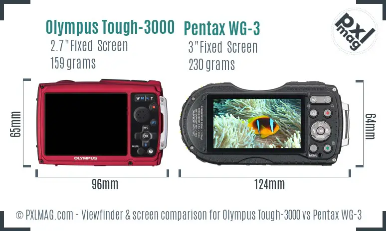 Olympus Tough-3000 vs Pentax WG-3 Screen and Viewfinder comparison