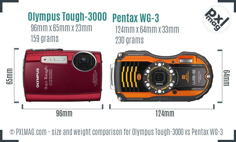 Olympus Tough-3000 vs Pentax WG-3 size comparison