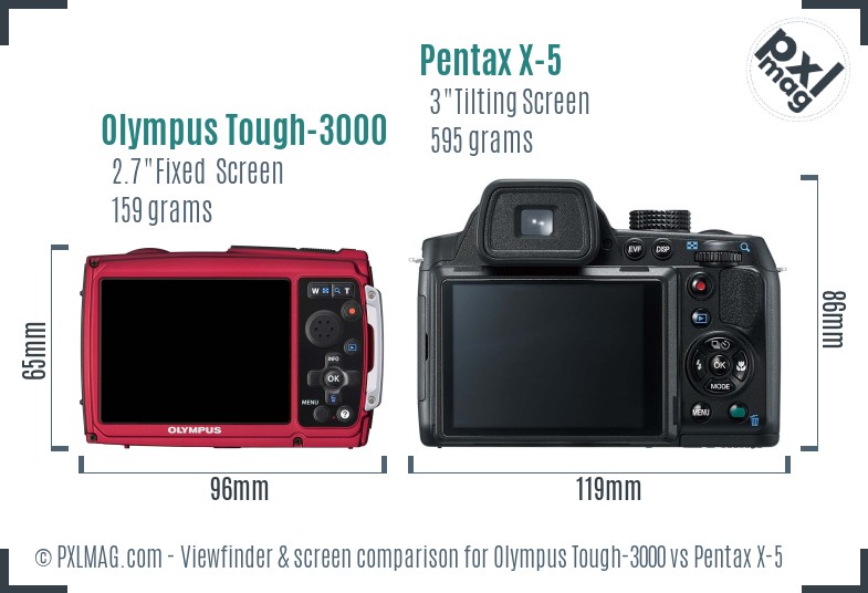 Olympus Tough-3000 vs Pentax X-5 Screen and Viewfinder comparison