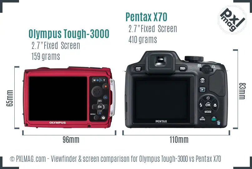 Olympus Tough-3000 vs Pentax X70 Screen and Viewfinder comparison
