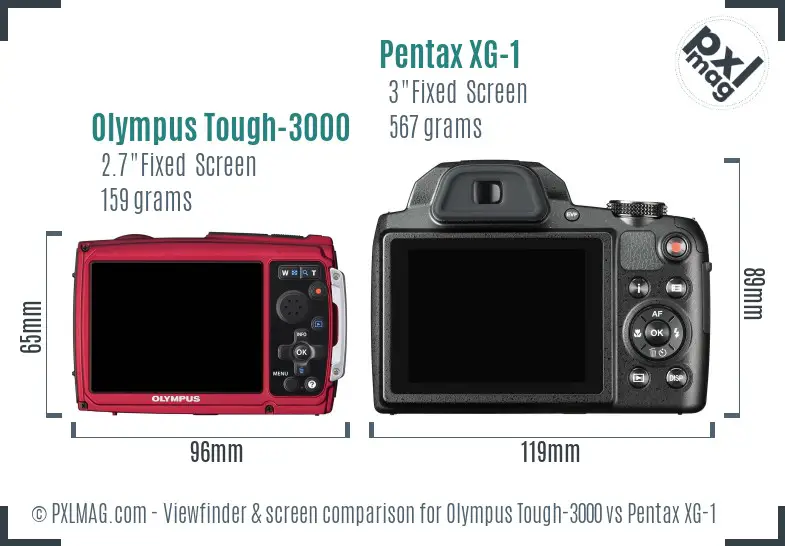 Olympus Tough-3000 vs Pentax XG-1 Screen and Viewfinder comparison