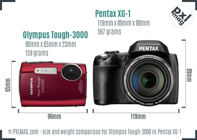 Olympus Tough-3000 vs Pentax XG-1 size comparison