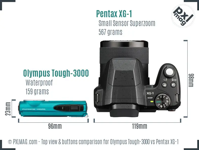 Olympus Tough-3000 vs Pentax XG-1 top view buttons comparison
