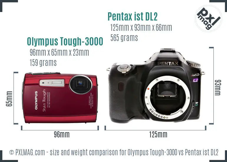 Olympus Tough-3000 vs Pentax ist DL2 size comparison