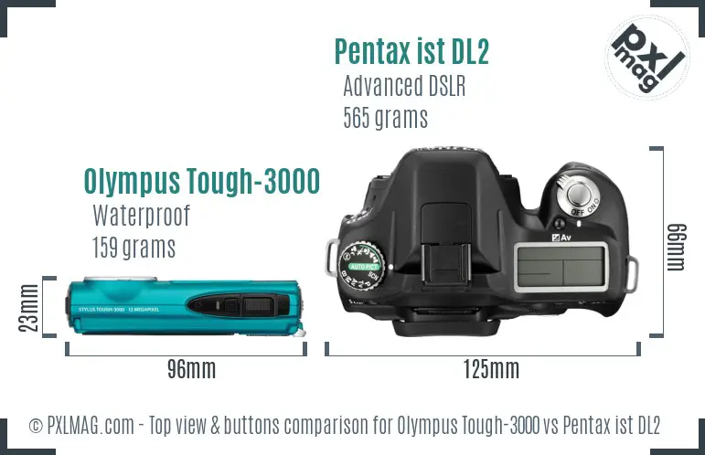 Olympus Tough-3000 vs Pentax ist DL2 top view buttons comparison