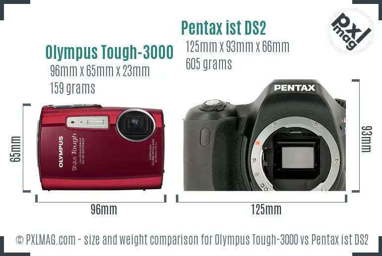 Olympus Tough-3000 vs Pentax ist DS2 size comparison
