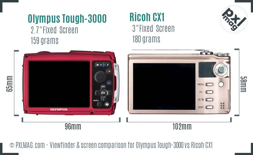 Olympus Tough-3000 vs Ricoh CX1 Screen and Viewfinder comparison
