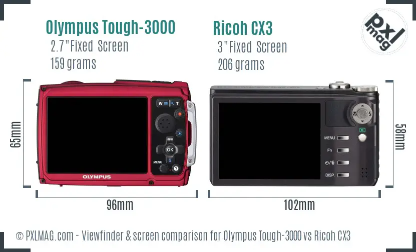 Olympus Tough-3000 vs Ricoh CX3 Screen and Viewfinder comparison