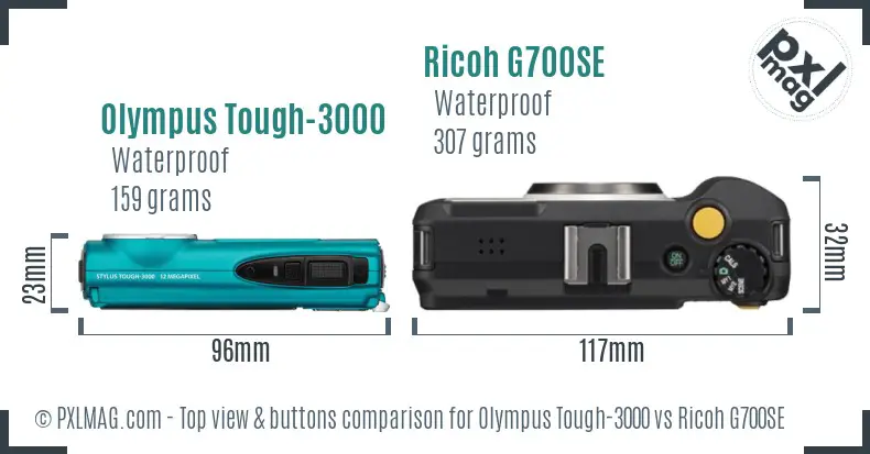 Olympus Tough-3000 vs Ricoh G700SE top view buttons comparison