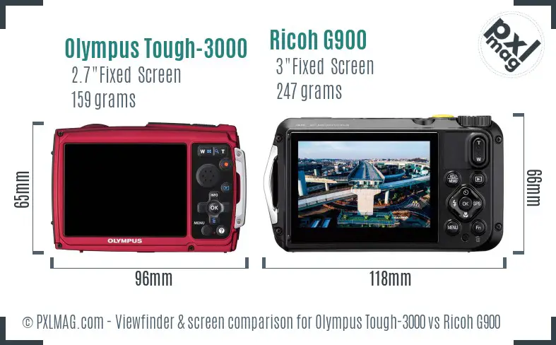 Olympus Tough-3000 vs Ricoh G900 Screen and Viewfinder comparison
