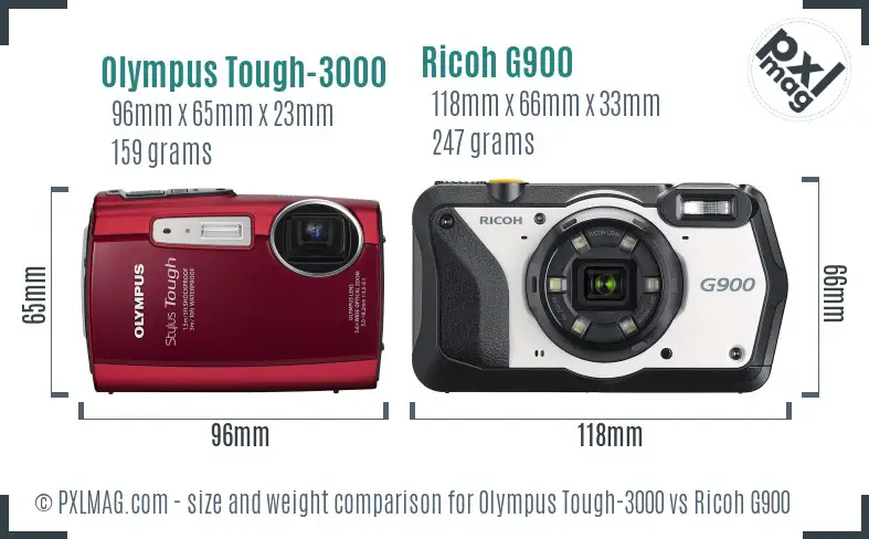 Olympus Tough-3000 vs Ricoh G900 size comparison