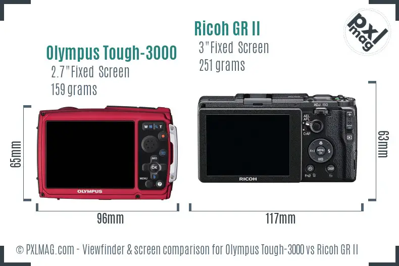 Olympus Tough-3000 vs Ricoh GR II Screen and Viewfinder comparison