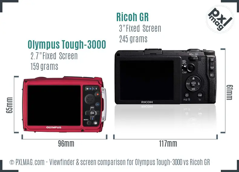 Olympus Tough-3000 vs Ricoh GR Screen and Viewfinder comparison