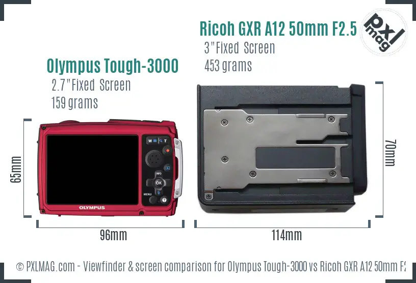 Olympus Tough-3000 vs Ricoh GXR A12 50mm F2.5 Macro Screen and Viewfinder comparison