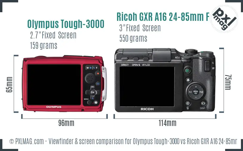 Olympus Tough-3000 vs Ricoh GXR A16 24-85mm F3.5-5.5 Screen and Viewfinder comparison