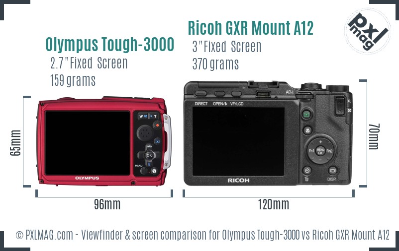 Olympus Tough-3000 vs Ricoh GXR Mount A12 Screen and Viewfinder comparison