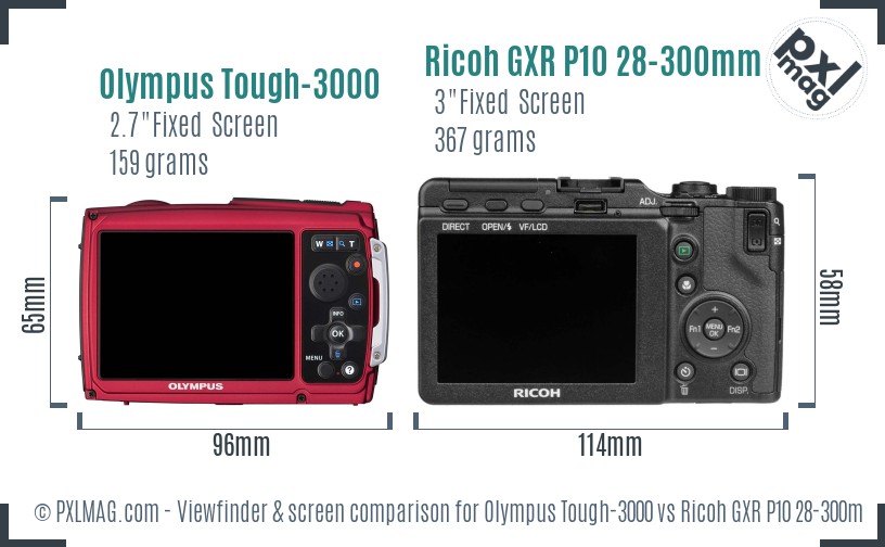 Olympus Tough-3000 vs Ricoh GXR P10 28-300mm F3.5-5.6 VC Screen and Viewfinder comparison
