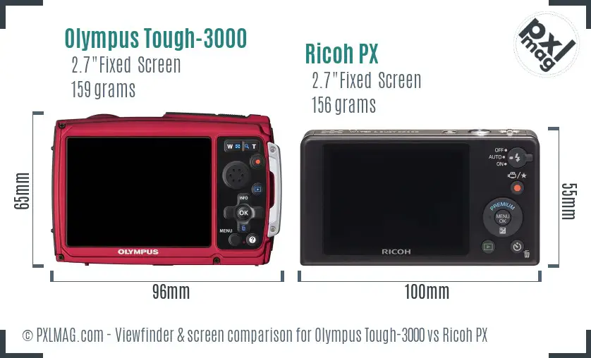 Olympus Tough-3000 vs Ricoh PX Screen and Viewfinder comparison