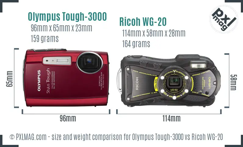 Olympus Tough-3000 vs Ricoh WG-20 size comparison