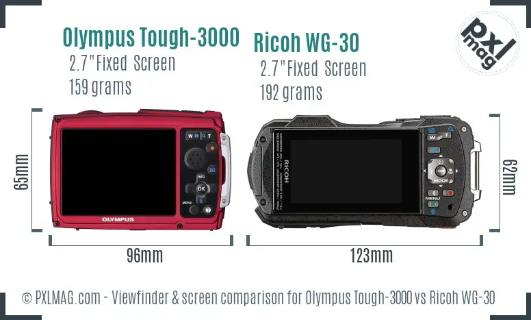 Olympus Tough-3000 vs Ricoh WG-30 Screen and Viewfinder comparison