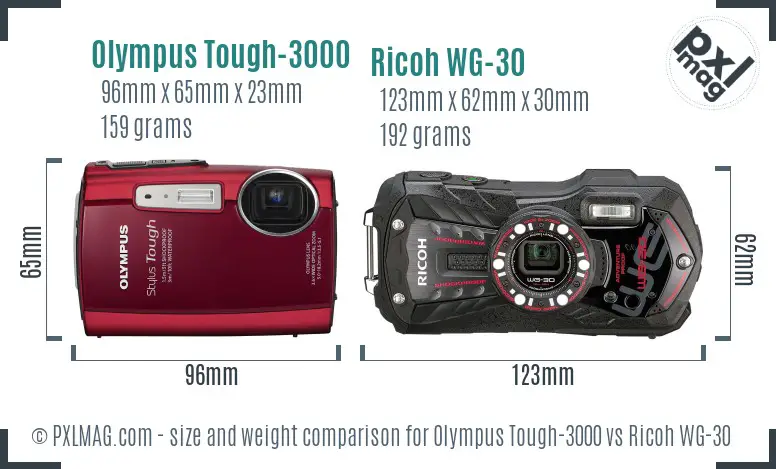 Olympus Tough-3000 vs Ricoh WG-30 size comparison