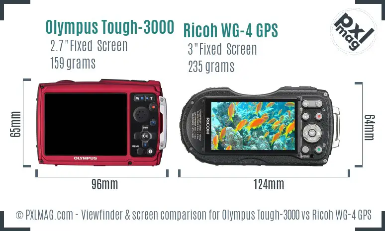 Olympus Tough-3000 vs Ricoh WG-4 GPS Screen and Viewfinder comparison