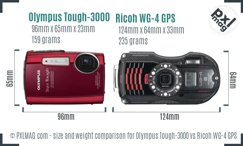 Olympus Tough-3000 vs Ricoh WG-4 GPS size comparison