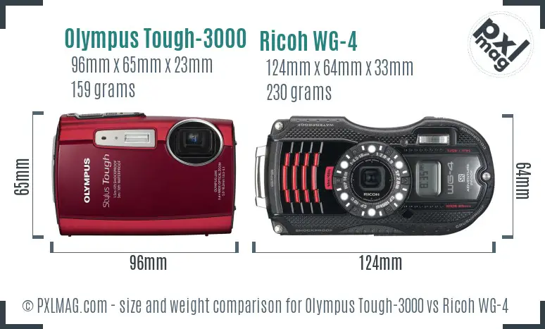 Olympus Tough-3000 vs Ricoh WG-4 size comparison Olympus Tough-3000 vs Ricoh WG-4 size comparison