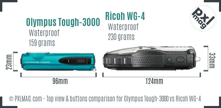 Olympus Tough-3000 vs Ricoh WG-4 top view buttons comparison Olympus Tough-3000 vs Ricoh WG-4 top view buttons comparison
