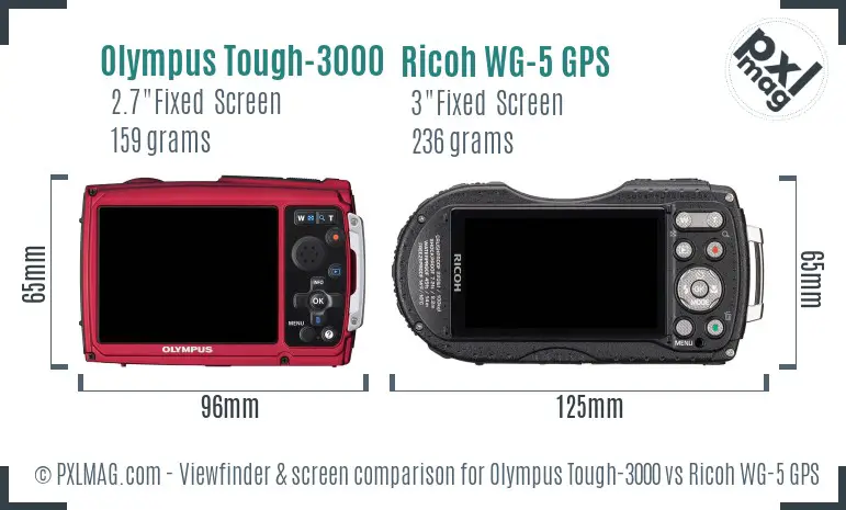 Olympus Tough-3000 vs Ricoh WG-5 GPS Screen and Viewfinder comparison