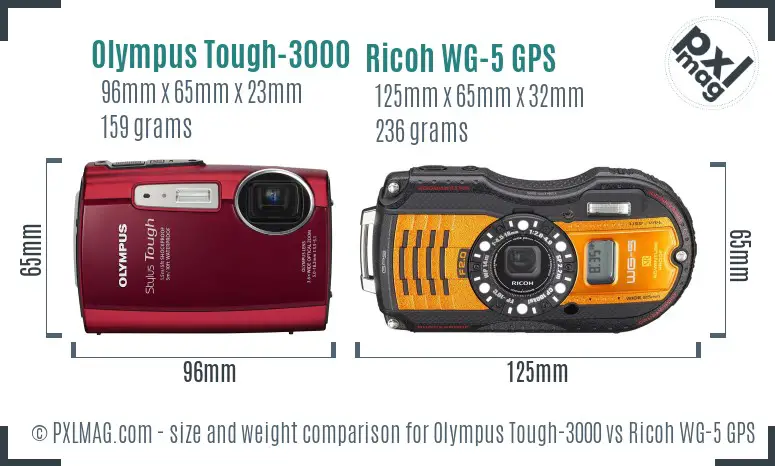 Olympus Tough-3000 vs Ricoh WG-5 GPS size comparison