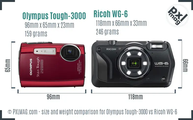 Olympus Tough-3000 vs Ricoh WG-6 size comparison