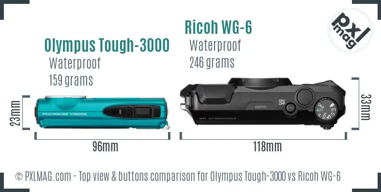 Olympus Tough-3000 vs Ricoh WG-6 top view buttons comparison
