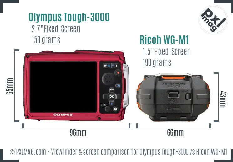 Olympus Tough-3000 vs Ricoh WG-M1 Screen and Viewfinder comparison