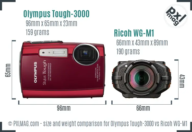 Olympus Tough-3000 vs Ricoh WG-M1 size comparison