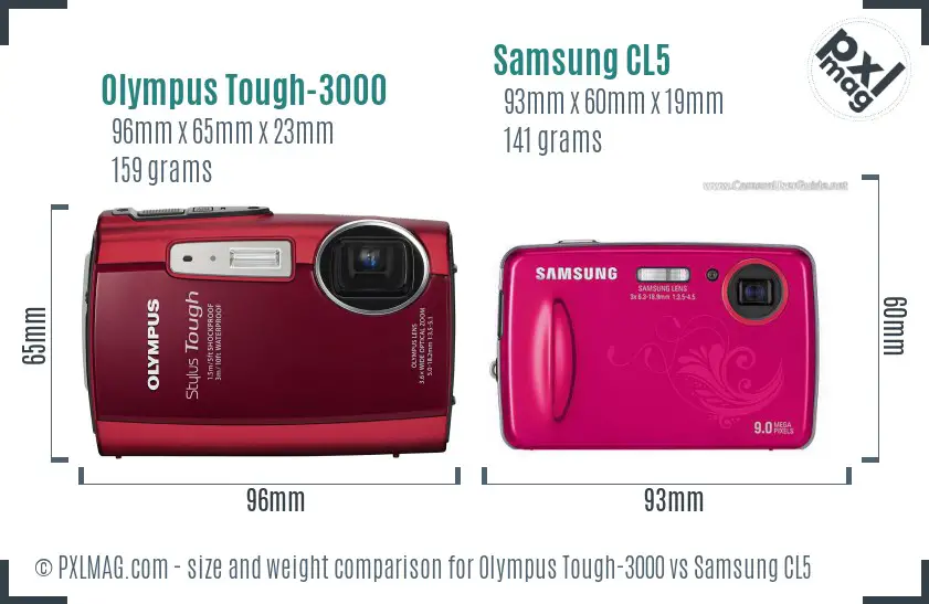 Olympus Tough-3000 vs Samsung CL5 size comparison Olympus Tough-3000 vs Samsung CL5 size comparison