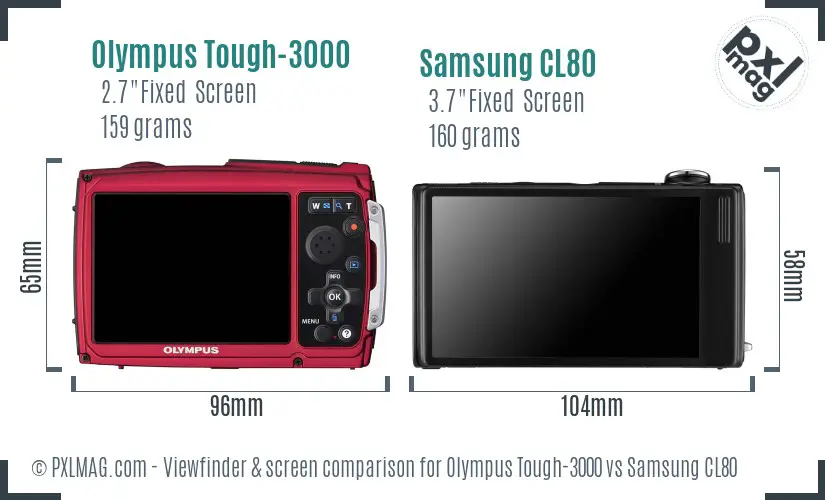 Olympus Tough-3000 vs Samsung CL80 Screen and Viewfinder comparison Olympus Tough-3000 vs Samsung CL80 Screen and Viewfinder comparison