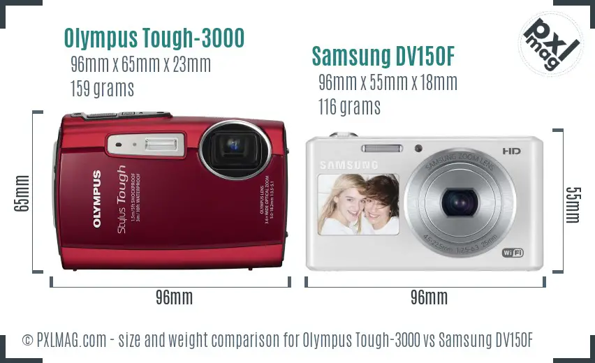 Olympus Tough-3000 vs Samsung DV150F size comparison