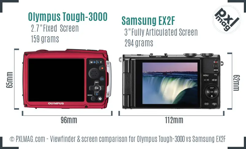 Olympus Tough-3000 vs Samsung EX2F Screen and Viewfinder comparison