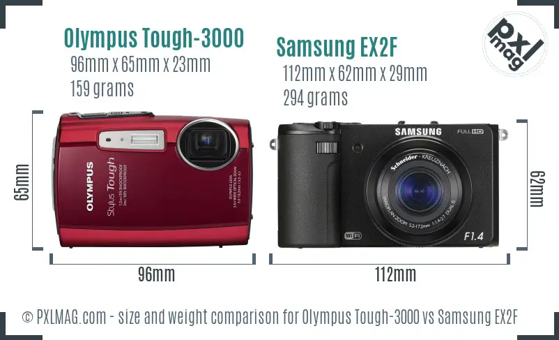 Olympus Tough-3000 vs Samsung EX2F size comparison