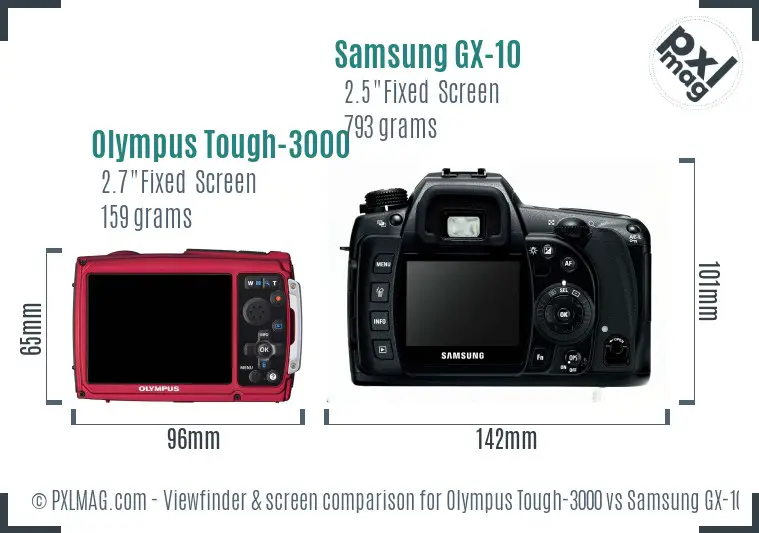 Olympus Tough-3000 vs Samsung GX-10 Screen and Viewfinder comparison