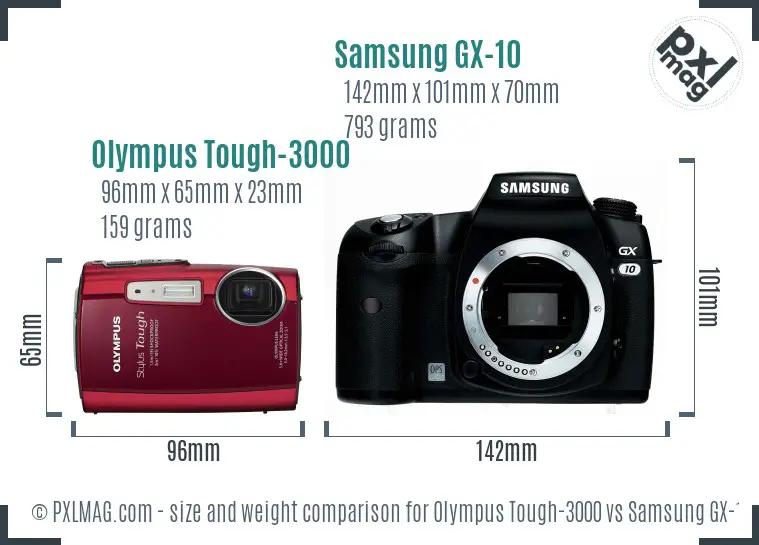 Olympus Tough-3000 vs Samsung GX-10 size comparison