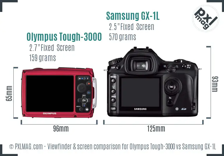 Olympus Tough-3000 vs Samsung GX-1L Screen and Viewfinder comparison