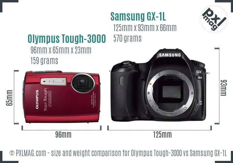 Olympus Tough-3000 vs Samsung GX-1L size comparison