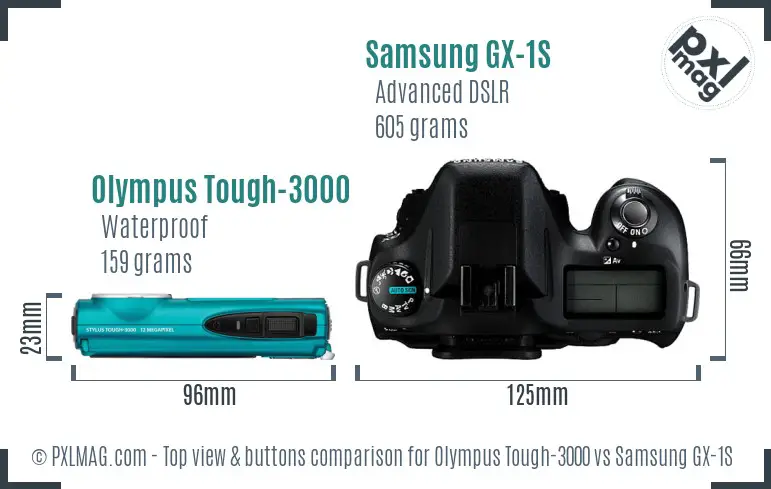 Olympus Tough-3000 vs Samsung GX-1S top view buttons comparison