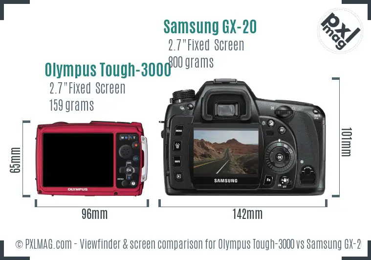 Olympus Tough-3000 vs Samsung GX-20 Screen and Viewfinder comparison